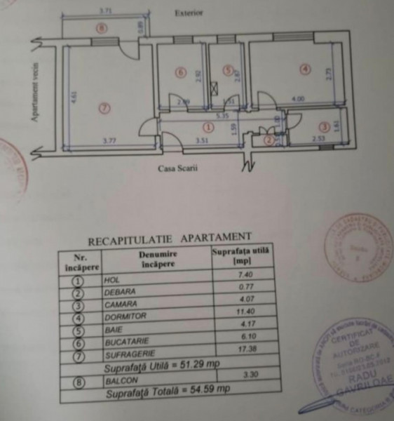 Zimbru- 2 camere decomandate, etaj 1