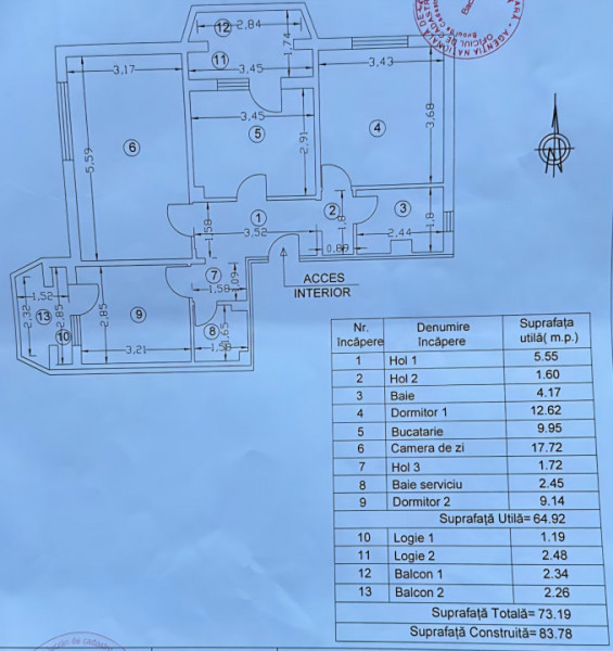 BISTRIȚA LAC- 3 camere decomandate, etaj intermediar, bloc din 1986